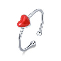 Anel de prata 925 colar de brinco joias coração vermelho feminino anéis anel aberto ajustável de prata esterlina
